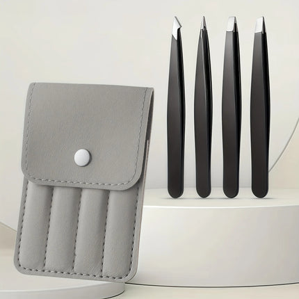 4pcs Precision Stainless Steel Tweezers Set for Eyebrow Grooming, Facial Hair Removal Ingrown Hair, Splinter & Tick Removal