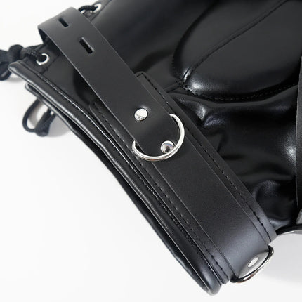 BDSM Adult Cosplay Games PU Leather Black Mask Hood Halloween Party Bondage Face Cover Sexy Fetish Full Head Hood With Lock