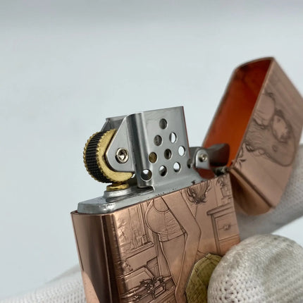 Genuine Zorro 902S Armor Kerosenes Lighter 3D Embossed Beauty Inlay Red White Brass Refillable Windproof Petrol Lighter Colle