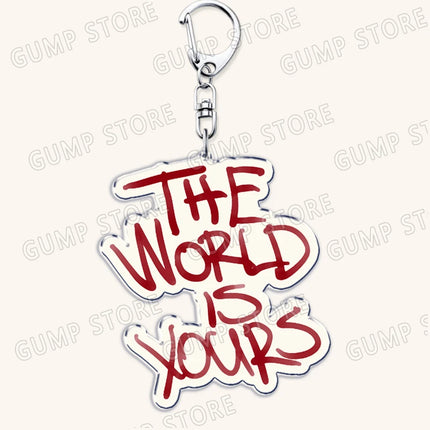 Popualr World Is Yours Keychains for Accessories Scarface Tony Montana Gangster Say Hello To My Life Keyring Fans Friends Gifts