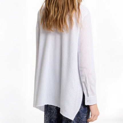 CH Woman's clothing - White vertical striped long-sleeved shirt - Buttoned neckline - With golden logo details