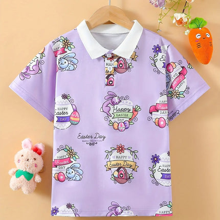 Cartoon Pattern Print Boys Girls Creative Polo Shirts Casual Short Sleeve Lapel Shirt Tops Children Clothes for Summer Outdoor