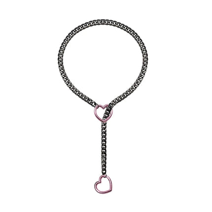 Trendy Simple Adjustable Y-Necklace Heart O-ring Slip Chain Punk Rock Necklace Stainless Steel Cuban Long Necklace For Women