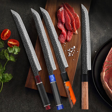 TURWHO 10.5" Hand Forged Japanese Damascus Steel Kitchen Chef Knives DIY Handle Fish Fillet Sushi Salmon Sashimi Slicing Knife