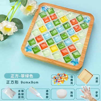 DIY Handmade Coaster Creative Mosaic Crystal Bamboo Material Kits Cup Mat Parent-child Hand Craft Toy Kids Gift