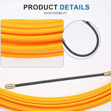 3MM 5M-50M Fiberglass Cable Puller Stainless Steel Yellow Household Wall Wire Guide Rail Fiberglass Electrician Push Tape Drawer