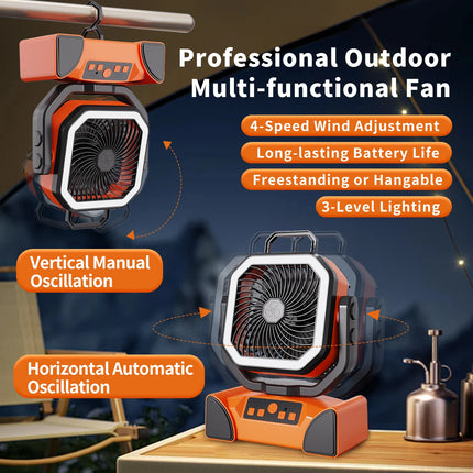 Outdoor Portable Fan 50000mAh Battery Operated withTurbo High-Speed Brushless Motor Auto-Swing for Camping Hiking Picnic BBQ