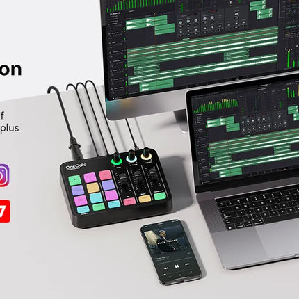 Oneodio Gaming Audio Mixer With XLR Microphone Interface 48V Phantom RGB Sound Card for Podcast/Live Streaming/PC Voice Changer