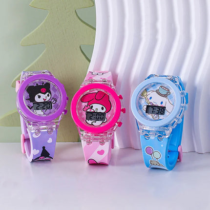Anime Flash Light Hello Kitty Kids Watches For Girls Cartoon Spiderman Children Watch Boys Student Digital Clock Toys Gifts