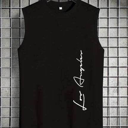 Men's Summer Leisure Sports Fitness Loose Los Angeles Letter Printed Comfortable Breathable Round Neck Sleeveless Tank Top