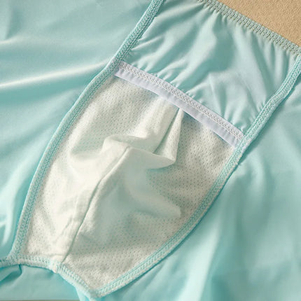 Summer Men's Boxers Underwear with Open Pockets Ultra-thin Breathable Ice Silk Panties Sports Quick Dry Cool Slim Home Shorts