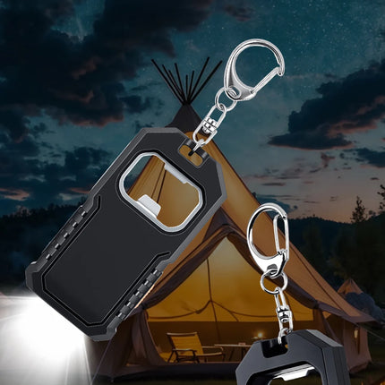 Portable Keychain Mini Flashlight USB C Rechargeable LED Emergency Charging Light Camping Walking Pocket Lamp With Bottle Opener