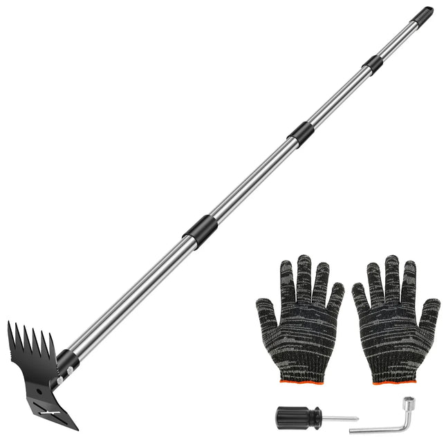 Garden Thatch Rake Stainless Steel Garden Weed Pulle Tool Removes Dead Grass Leaves Clearing Loosening Soil Lawn Rake