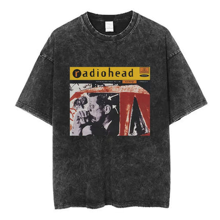 Radiohead Rock Band Washed Cotton T-Shirt Men Women Hip Hop Music Tee Fashion Short Sleeve T-shirt Summer Oversized T-shirts Tops