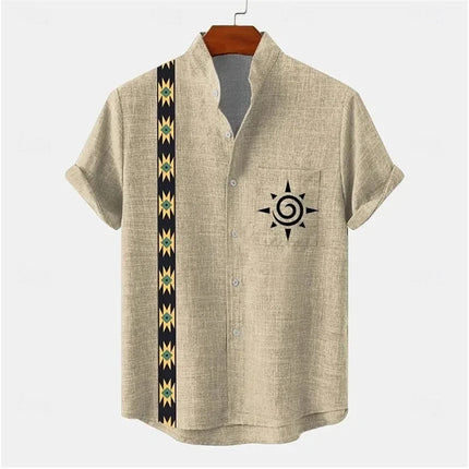 Men's High-Quality Linen Short-Sleeved Shirt Hawaii 3D Printed Collar Vacation Casual Style Loose Breathable Fit