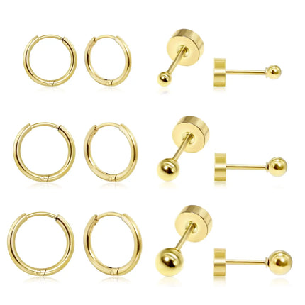 6 Pairs Earrings Sets for Multiple Piercing Small Huggie Hoop Earrings Flat Back Tiny Ball CZ Opal Pearl Stud Earrings for Women