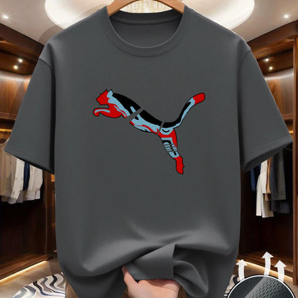 Men's summer quick drying mesh T-shirt with animal world pattern printed round neck short sleeved casual top