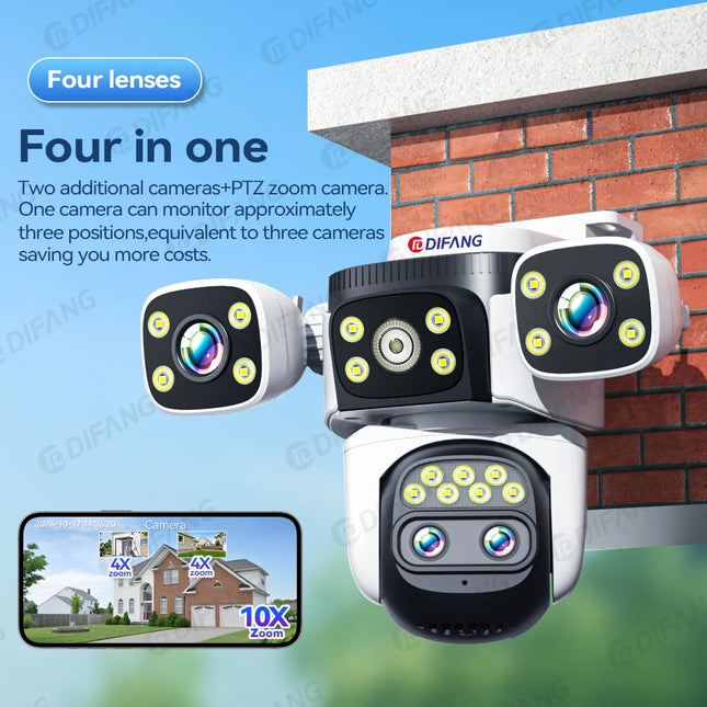 20MP 10X Optical Zoom WiFi6 Outdoor Security Cam Four Lens Three Screens Auto Tracking 6K Dual Lens Waterproof WiFi CCTV Cam 10K