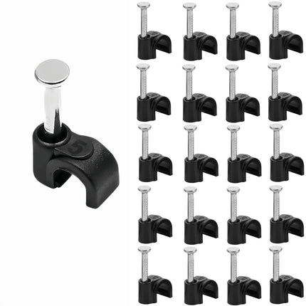 100 pcs cable clamps nail in cable clips， black round ethernet cable wall clips cable tacks coax cable clip speaker wire clips