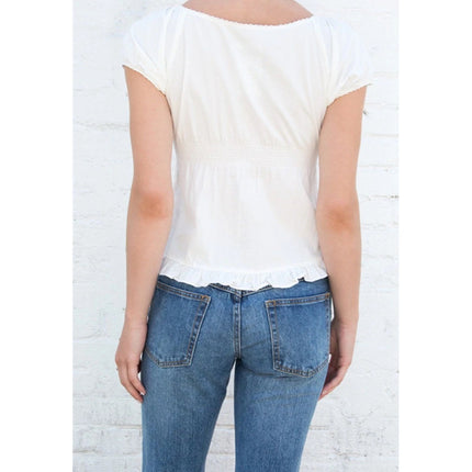 Xingqing Ruffle Top Buttons Y2K Kawaii Women Crop Tops Cute E-girl Short Sleeve T-shirt Sweet Fairy Core Clothes Summer 2024 Vest
