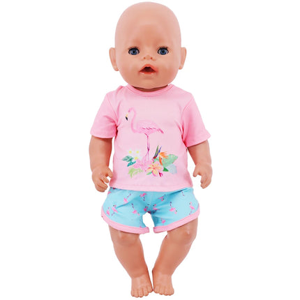 Summer Short Sleeved Set Animal Pattern Jumpsuit Pajamas For 43cm Baby Doll&18inch American Doll Accessories,Our Generation Gift