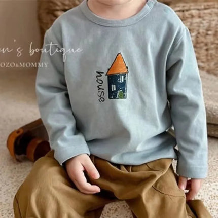 Boys Long Sleeve Tshirt Spring Autumn Cartoon Print Long Sleeve Tops Children Round Neck Bottoming Shirt Casual Pullover TShirt