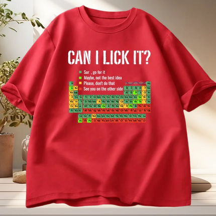 Can I Lick It Periodic Table T Shirt Men Women Periodic Table T-shirt Casual Chemistry Teacher Tshirt Round Neck Short Sleeve