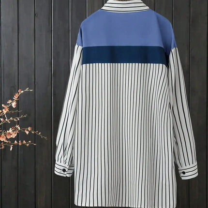 Plus Size Women's Splicing Striped Long Sleeve Shirt