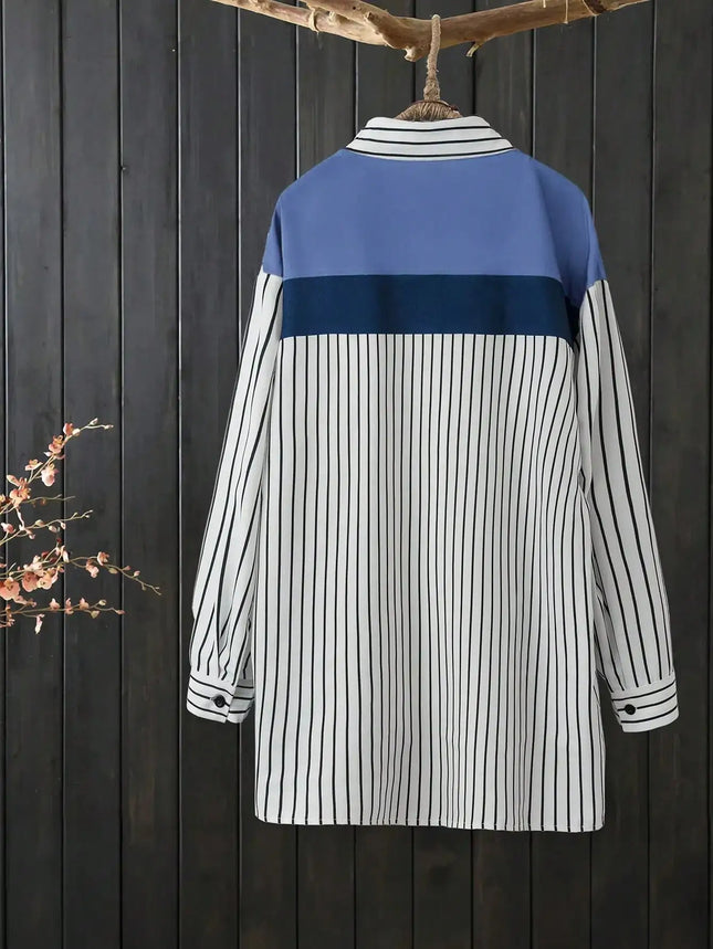 Plus Size Women's Splicing Striped Long Sleeve Shirt