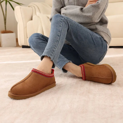 Evshine Winter Genuine Fur Slippers For Women Outdoor Non-slip Plush Lined Snow Boots Fuzzy Cotton Shoes Warm Fur House Slippers