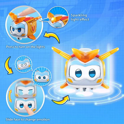 Super Wings Super Pet-Tino Pet Dinosaur With Sparkling Light Slide Face to Change Emotion Kid Stackable Toy Christmas Gift