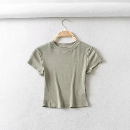 Summer Sexy Women's O-neck Short-sleeve T-shirt Slim Elastic Skinny Crop Tops