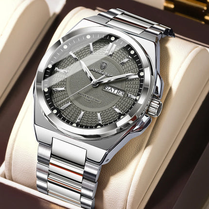 POEDAGAR Top Fashion Men Watches Stainless Steel Waterproof Luminous Classic Male Watch Date Week Men's Quartz Wristwatch Reloj
