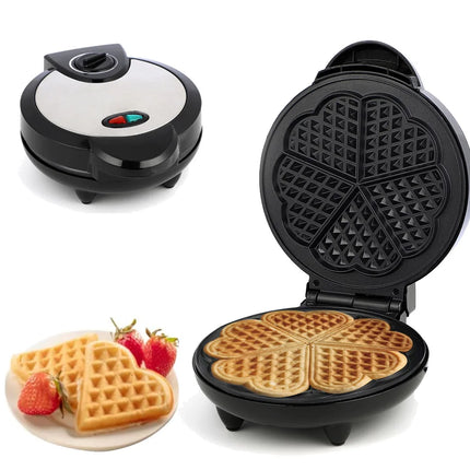 Heart Waffle Maker- Make 5 Heart Shaped Waffles for Special Loved Ones Breakfast- Nonstick Baker Easy Cleanup, Electric Waffler