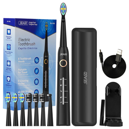 Seago Electric Toothbrush for Adults 5 Modes Smart Timer Waterproof with 8 Toothbrush Heads  Rechargeable Teeth Clean SG-958F