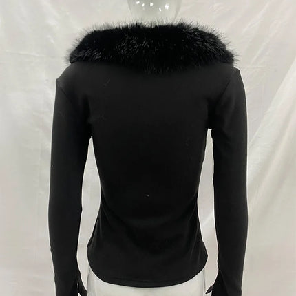 Vintage Y2k Fur Collar T Shirt Women 2000s Aesthetics Off Shoulder Tops Harajuku Letter Print Long Sleeve T-shirt New 2026