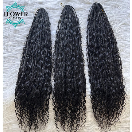 Pre-Looped Crochet Boho Box Braids With Human Hair Curls Goddess Boho Braiding Hair Extension 120strands Full Head Natural Color