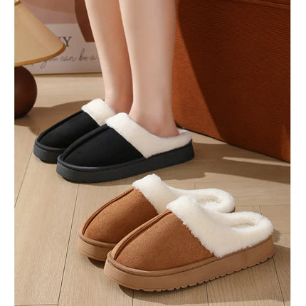 Asgard Plush Women Slippers Thick Sole Non-slip Outdoor Fuzzy Slides Winter New Fur Collar Cotton Shoes Winter Warm Home Slipper