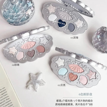 Flower Know Shell Pearl Collection Eyeshadow Palette Eye Glitter Make Up Palette Long Lasting 6 Color Eye Shadow Cosmetics