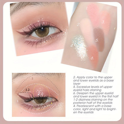 XIXI 6-Color Eyeshadow Palette Glitter & Matte Finishes for Y2K Inspired Smoky Eye Makeup Looks