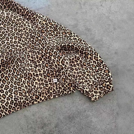 Loose Women Men Coat Street y2k retro leopard print hooded sweatshirt autumn winter Harajuku style hip-hop zipper pullover