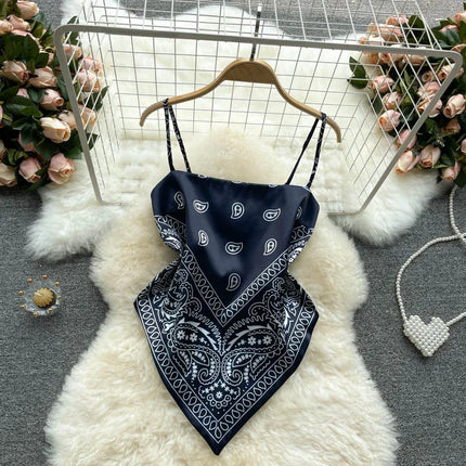 Women's Slim Fit Printed Tank Top Knot Back Design Versatile Strapless Top Commute Style Summer Collection