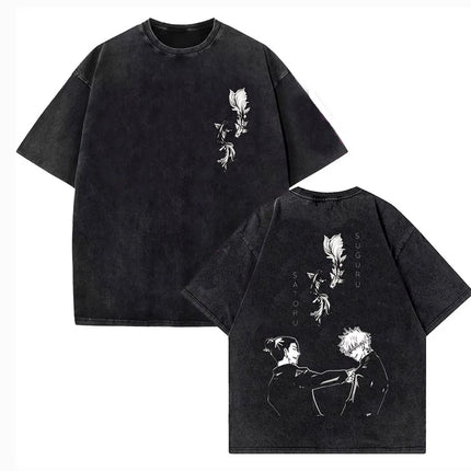 Anime Jujutsu Kaisen Choso Print T Shirt Men Women Y2k T-shirts Vintage Washed Cotton Tee Harajuku Male Short Sleeve Tshirt