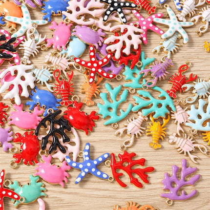 10pcs Cute Mix Marine Life Charms Enamel Starfish Lobster Crab Charms Pendants for Jewelry Making Necklaces Earrings DIY Gifts