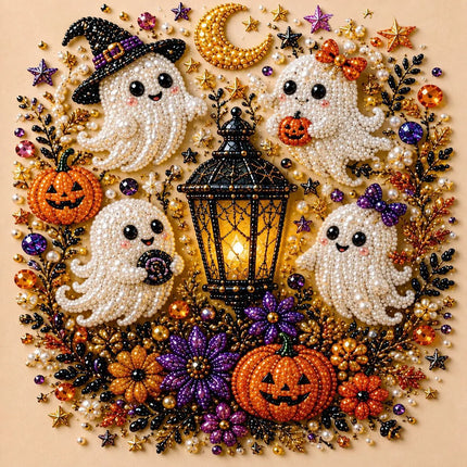 Halloween Ghost Pearl Art DIY Kit, Spooky Cute 3D Painting Crafts for Adults, DIY Fall Home Decor Wall Art,  DIY Party Gift