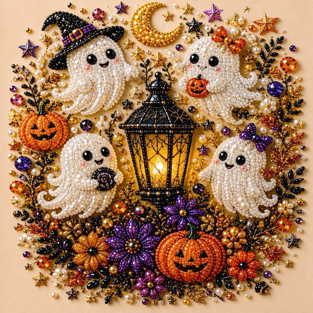 Halloween Ghost Pearl Art DIY Kit, Spooky Cute 3D Painting Crafts for Adults, DIY Fall Home Decor Wall Art,  DIY Party Gift