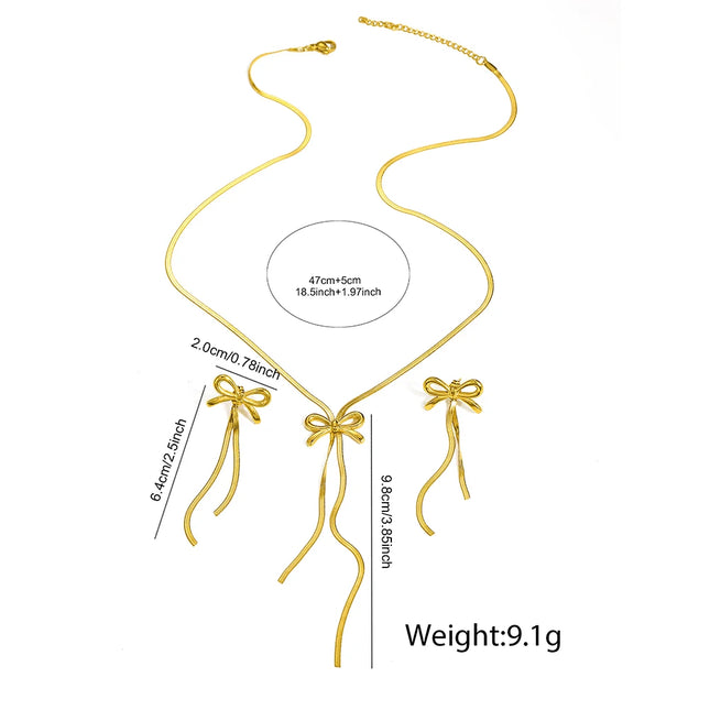 DGIDDK Stainless Steel Necklace French Atmosphere Delicate Bow Tassel Collar Chain For Women Jewelry Daily Match Birthday Gift