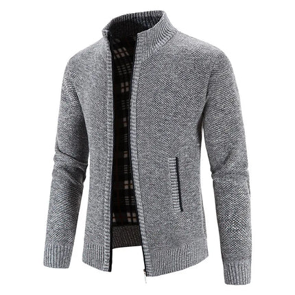 Men's Thickened Woolen Cardigan Coat Zipper Collar Knitted Sweater Autumn Winter New Style Fashion Urban Youth Casual Knitwear