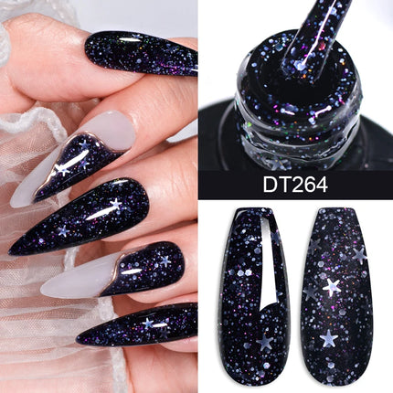 MEET ACROSS 7ml Rubber Base Gel Glitter Nude Pink White 2 In 1 Gel Nail Polish Nail Art Varnish For Nails Winter Autumn Manicure