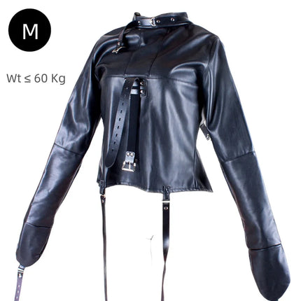 Luxury BDSM Long Sleeve Open Crotch Straitjacket with Full Face Bondage Hood Harness Adult Costume for Fetish Party Sex Toys